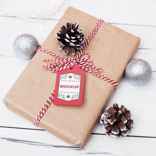 Free Present Box Mockup With Christmas Concept Psd
