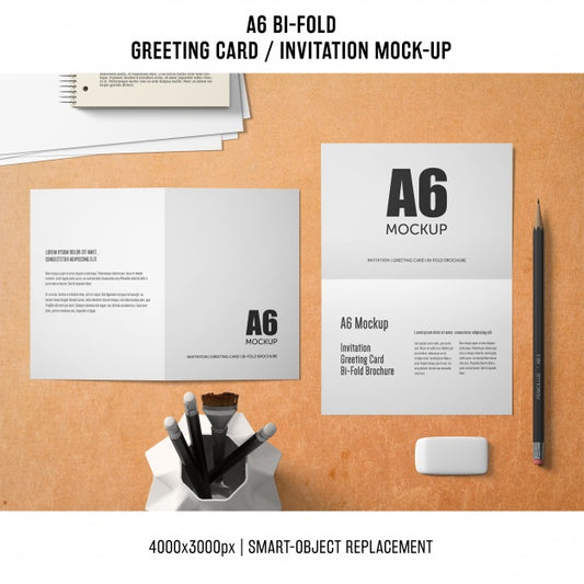 Free Professional A6 Bi-Fold Greeting Card Mockup Psd
