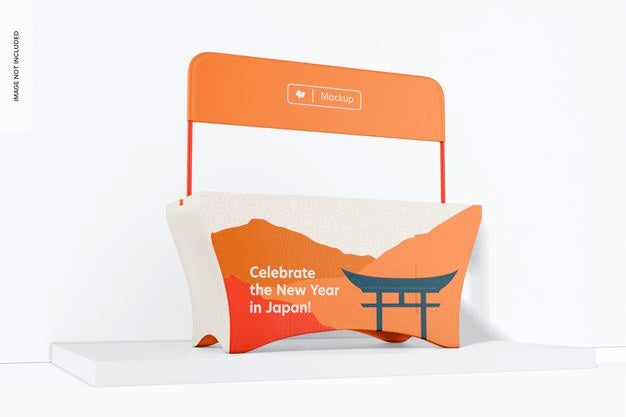 Free Promotional Event Table Mockup, Low Angle View Psd