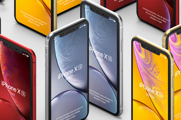 Free Psd Iphone Xr Mockup Isometric Vol4