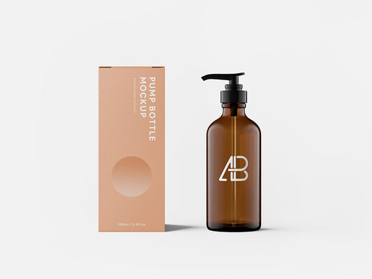 Free Pump Bottle With Box Mockup