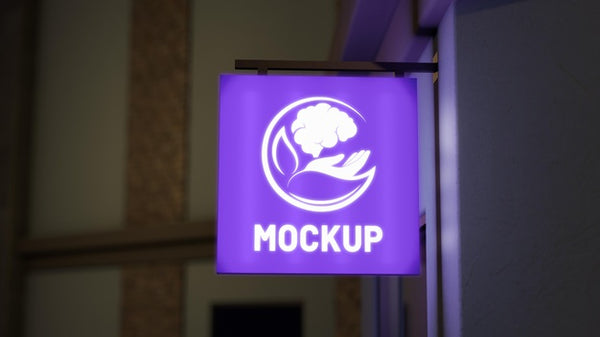 Free Purple Night Business Sign Mock-Up Psd