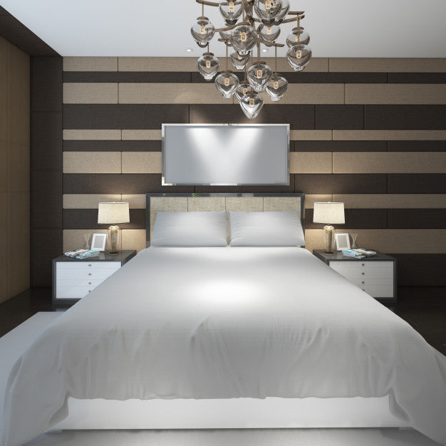 Free Realistic Modern Double Bedroom With Furniture And A Frame Psd