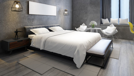 Free Realistic Modern Double Bedroom With Furniture And A Frame Psd