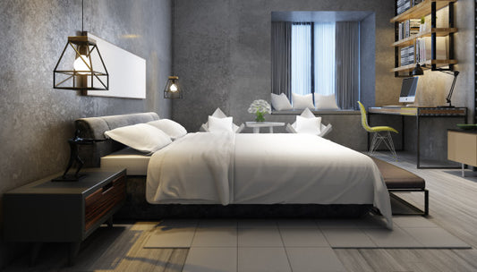 Free Realistic Modern Double Bedroom With Furniture And A Frame Psd