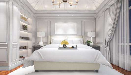 Free Realistic Modern Double Bedroom With Furniture And A Frame Psd