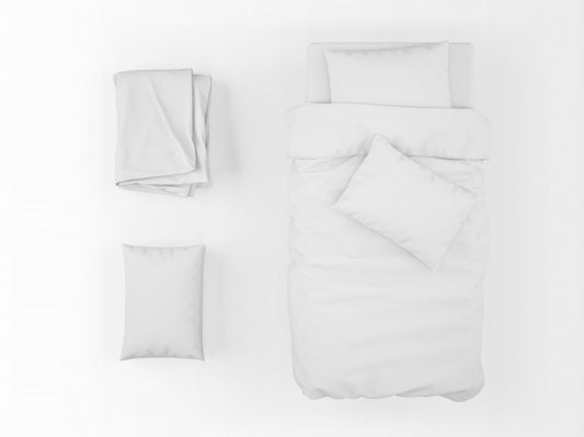 Free Realistic Single Bed, Duvet And Pillow Mockup On Top View Psd