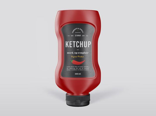 Free Realistic Tomato Ketchup Bottle Mockup Template Psd