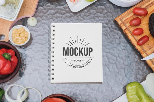 Free Recipe Book Mock-Up Surrounded By Veggies Psd