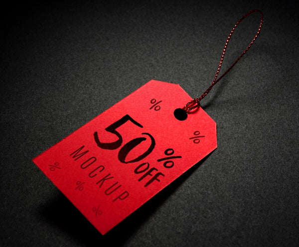 Free Red Price Tag With Thread Black Friday Sales Mock-Up Psd