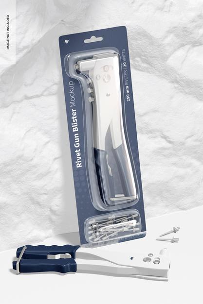 Free Rivet Gun Blister Mockup, Leaned Psd