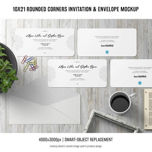 Free Rounded Corners Invitation And Envelope Mockup Psd
