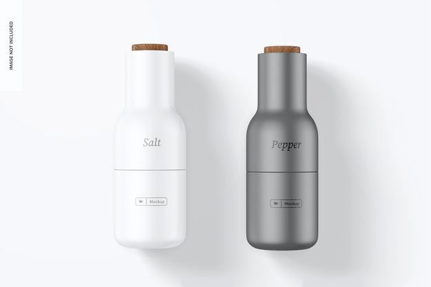 Free Salt And Pepper Grinder Mockup, Top View Psd