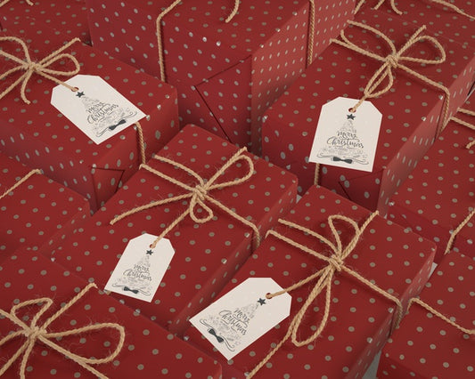 Free Same Sized Gifts Wrapped In Red Paper Psd