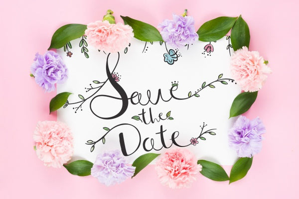 Free Save The Date Card Mockup With Roses Psd