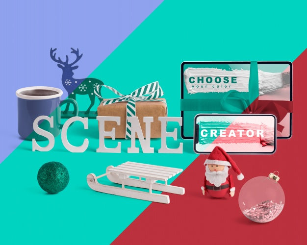 Free Scene Creator Mockup With Christmas Concept Psd