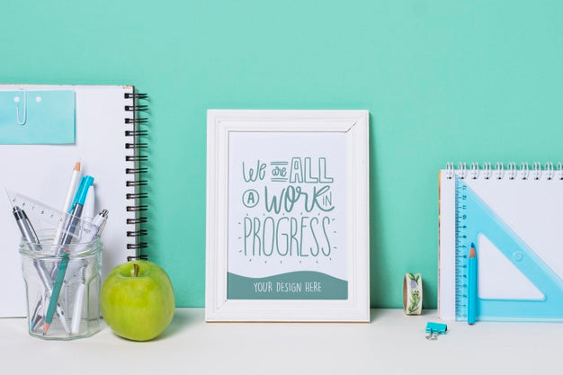 Free School Supplies And Frame With Mock-Up Psd