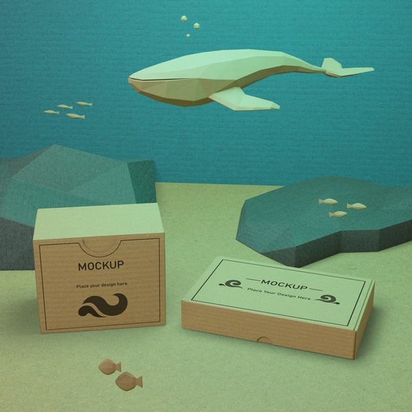 Free Sea Life And Cardboard Boxes With Mock-Up Psd