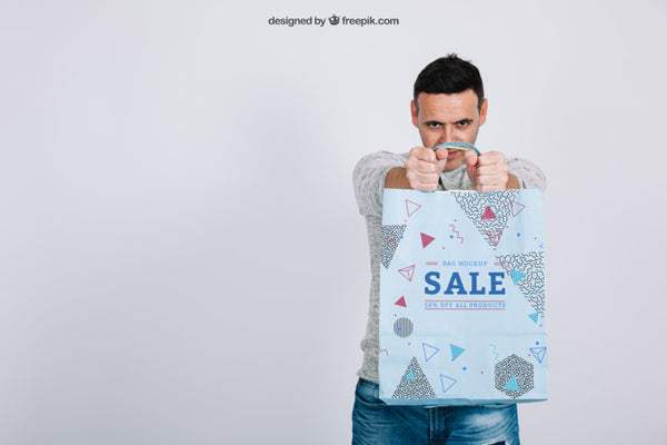 Free Shopping Bag Mockup With Man And Space On Left Psd