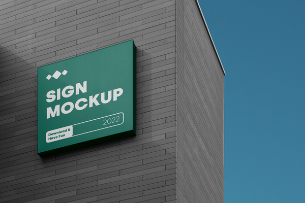 Free Sign On The Building Mockup
