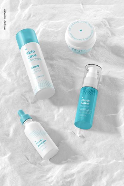 Free Skin Care Routine Scene Mockup, Top View Psd