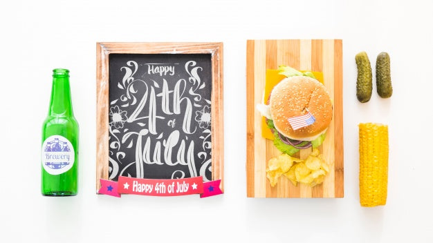 Free Slate Mockup With Hamburger Psd