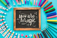 Free Slate Mockup With Paint Materials Psd