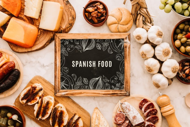 Free Slate Mockup With Traditional Spanish Food Psd