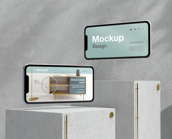 Free Smartphone Mock-Up Arrangement With Stone And Metallic Elements Psd