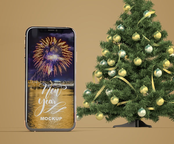 Free Smartphone Mock-Up With Christmas Tree Psd