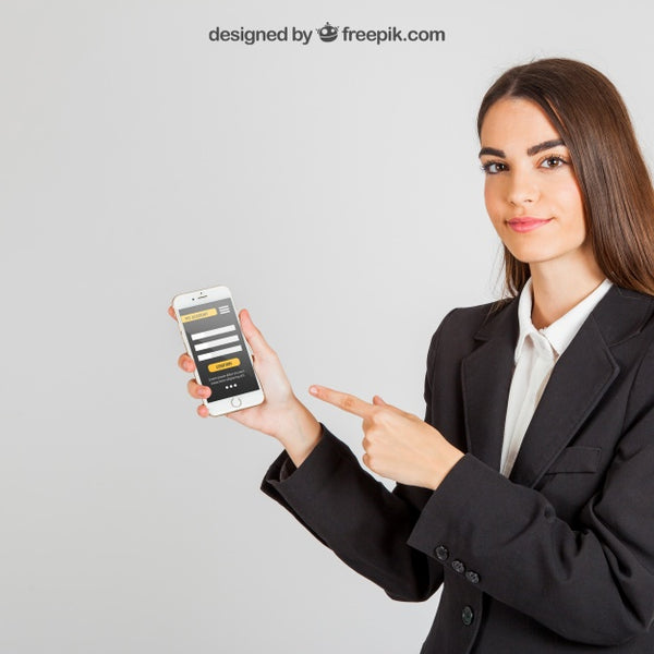 Free Smartphone Mockup With Business Woman Psd