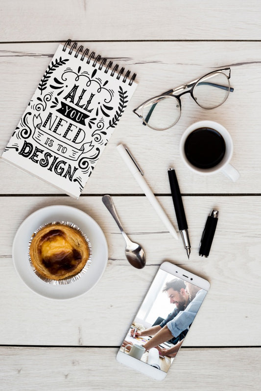Free Smartphone Mockup With Office Elements Psd