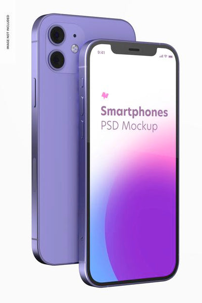 Free Smartphone Purple Version Mockup, Front And Back View Psd