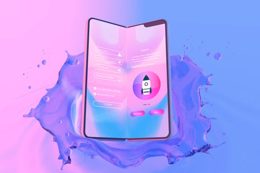 Free Smartphone With Login Page And Colorful Liquid Background Psd