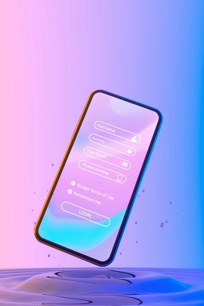 Free Smartphone With Login Page And Colorful Liquid Background Psd