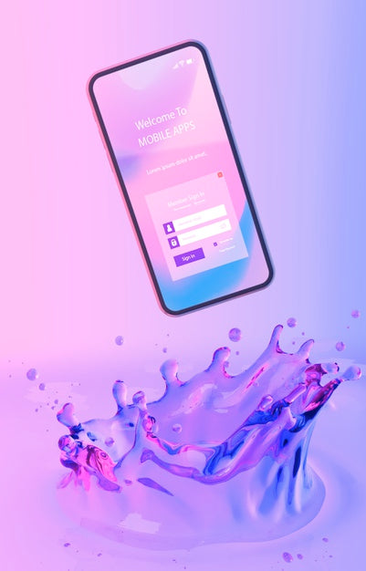 Free Smartphone With Login Page And Colorful Liquid Background Psd
