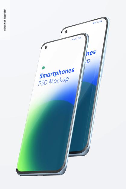 Free Smartphones Mockup On White Psd