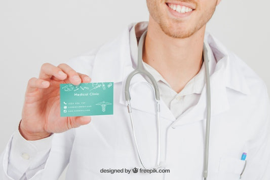Free Smiley Doctor With Mock Up Of Visit Card Psd