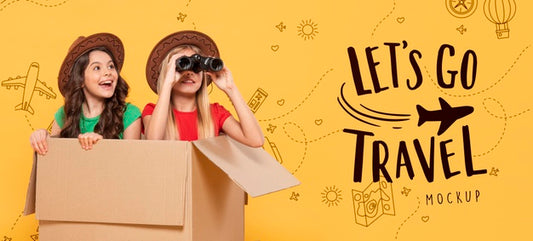 Free Smiley Girls Sitting In Cardboard Box Psd