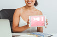 Free Smiley Woman With Tablet'S Mock Up In The Office Psd