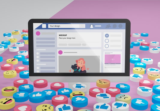 Free Social Media Platform On Mock-Up Device With Icons Psd