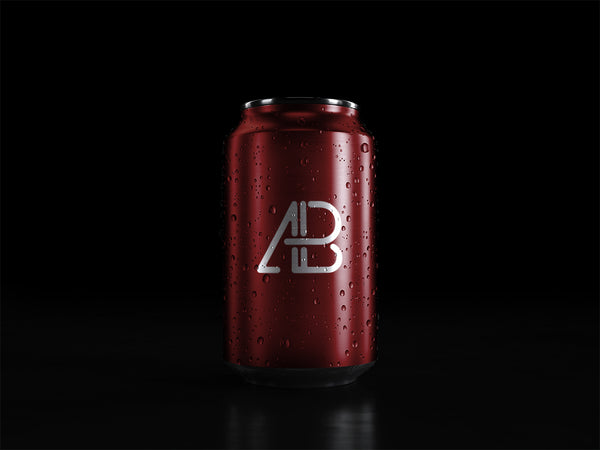 Free Soda Can With Water Drops Mockup