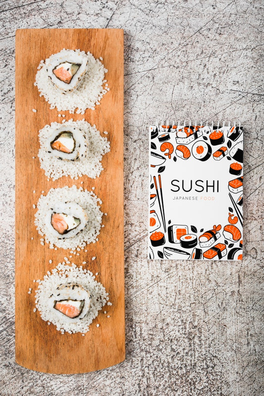 Free Spiral Notepad Mockup With Japanese Food Mockup Psd