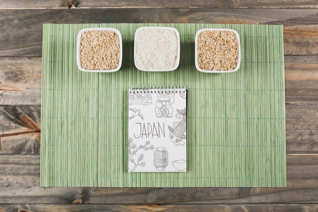 Free Spiral Notepad Mockup With Japanese Food Mockup Psd