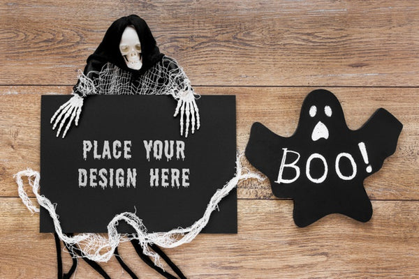 Free Spooky Ghosts On Wooden Table Psd