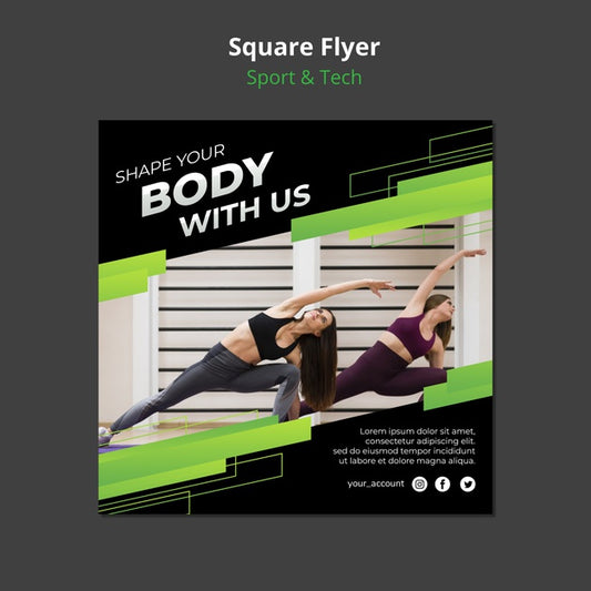 Free Sport & Tech Concept Square Flyer Mock-Up Psd