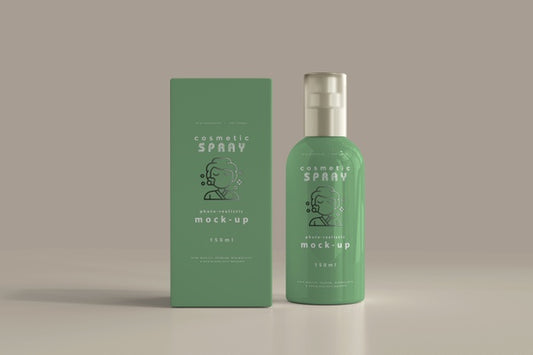 Free Spray Bottle With Box Mockup Psd