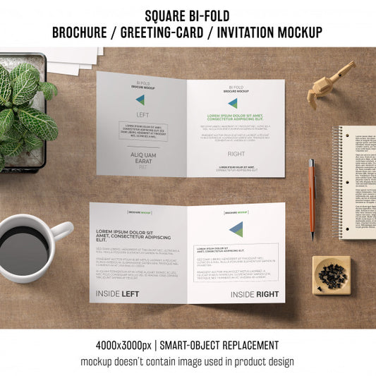 Free Square Bi-Fold Brochure Or Greeting Card Mockup Of Two Psd