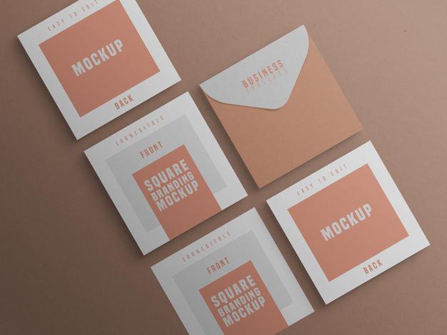 Free Square Branding Mockup With Business Card And Envelop Psd