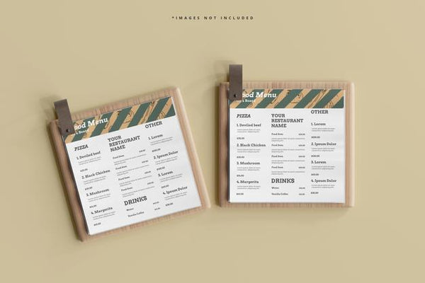 Free Square Food Menus On A Wooden Board Mockup Psd